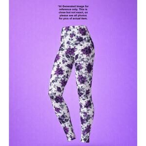 New Ladies Black & Dark Purple Floral Butterfly Super Soft Fashion Leggings 2XL